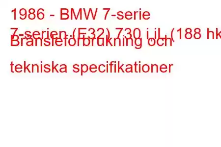 1986 - BMW 7-serie
7-serien (E32) 730 i,iL (188 hk) Bränsleförbrukning och tekniska specifikationer