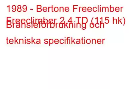 1989 - Bertone Freeclimber
Freeclimber 2.4 TD (115 hk) Bränsleförbrukning och tekniska specifikationer