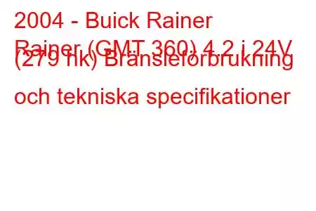 2004 - Buick Rainer
Rainer (GMT 360) 4.2 i 24V (279 hk) Bränsleförbrukning och tekniska specifikationer