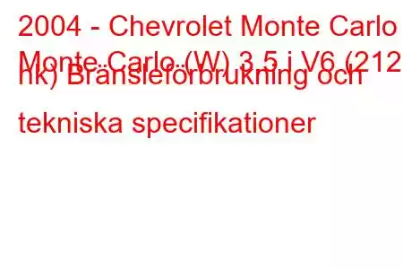 2004 - Chevrolet Monte Carlo
Monte Carlo (W) 3,5 i V6 (212 hk) Bränsleförbrukning och tekniska specifikationer