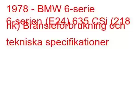 1978 - BMW 6-serie
6-serien (E24) 635 CSi (218 hk) Bränsleförbrukning och tekniska specifikationer