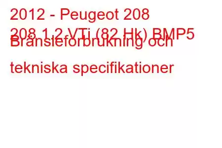 2012 - Peugeot 208
208 1.2 VTi (82 Hk) BMP5 Bränsleförbrukning och tekniska specifikationer