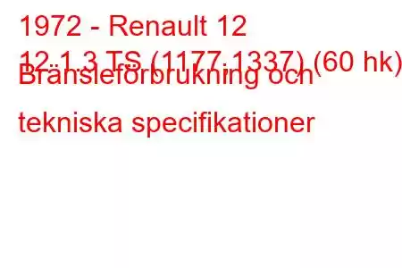 1972 - Renault 12
12 1.3 TS (1177,1337) (60 hk) Bränsleförbrukning och tekniska specifikationer