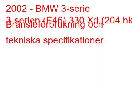 2002 - BMW 3-serie
3-serien (E46) 330 Xd (204 hk) Bränsleförbrukning och tekniska specifikationer