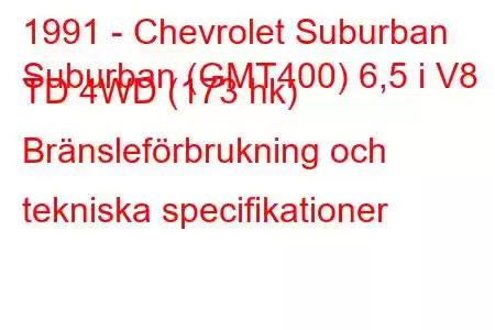 1991 - Chevrolet Suburban
Suburban (GMT400) 6,5 i V8 TD 4WD (173 hk) Bränsleförbrukning och tekniska specifikationer