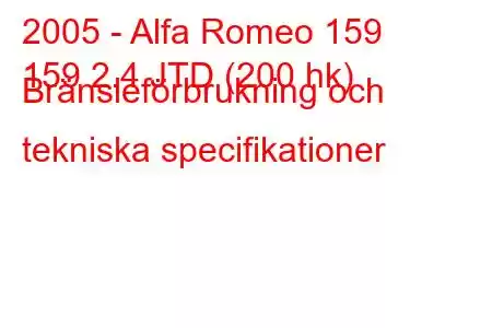 2005 - Alfa Romeo 159
159 2.4 JTD (200 hk) Bränsleförbrukning och tekniska specifikationer