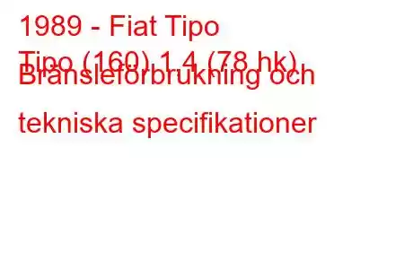 1989 - Fiat Tipo
Tipo (160) 1,4 (78 hk) Bränsleförbrukning och tekniska specifikationer