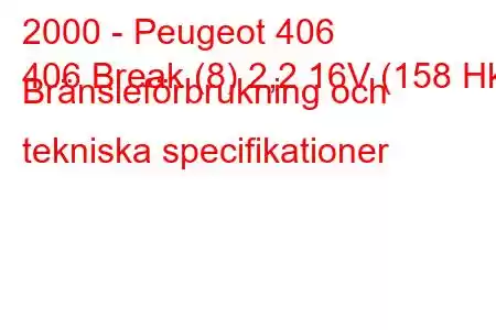 2000 - Peugeot 406
406 Break (8) 2,2 16V (158 Hk) Bränsleförbrukning och tekniska specifikationer