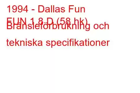 1994 - Dallas Fun
FUN 1.8 D (58 hk) Bränsleförbrukning och tekniska specifikationer