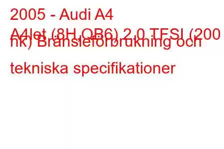 2005 - Audi A4
A4let (8H,QB6) 2.0 TFSI (200 hk) Bränsleförbrukning och tekniska specifikationer