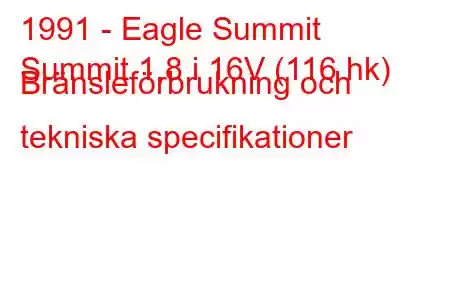 1991 - Eagle Summit
Summit 1,8 i 16V (116 hk) Bränsleförbrukning och tekniska specifikationer