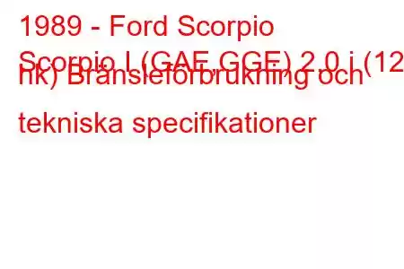 1989 - Ford Scorpio
Scorpio I (GAE,GGE) 2,0 i (120 hk) Bränsleförbrukning och tekniska specifikationer