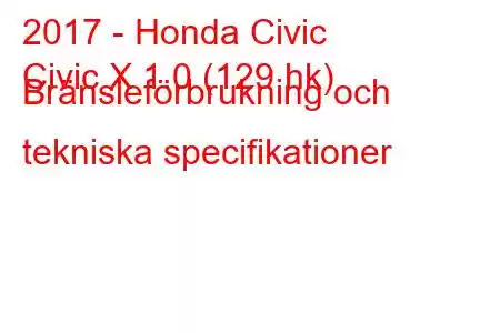 2017 - Honda Civic
Civic X 1.0 (129 hk) Bränsleförbrukning och tekniska specifikationer