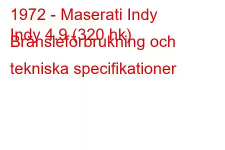 1972 - Maserati Indy
Indy 4.9 (320 hk) Bränsleförbrukning och tekniska specifikationer