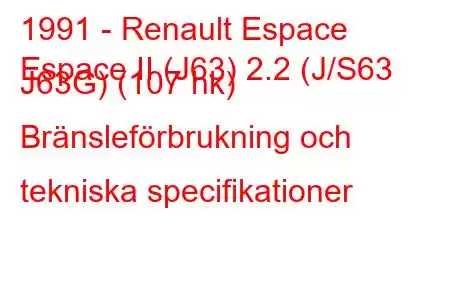 1991 - Renault Espace
Espace II (J63) 2.2 (J/S63 J63G) (107 hk) Bränsleförbrukning och tekniska specifikationer