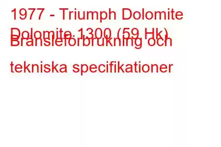 1977 - Triumph Dolomite
Dolomite 1300 (59 Hk) Bränsleförbrukning och tekniska specifikationer