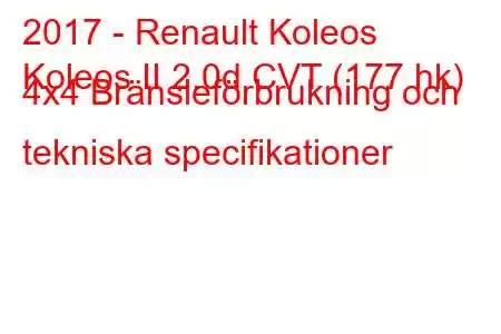 2017 - Renault Koleos
Koleos II 2.0d CVT (177 hk) 4x4 Bränsleförbrukning och tekniska specifikationer