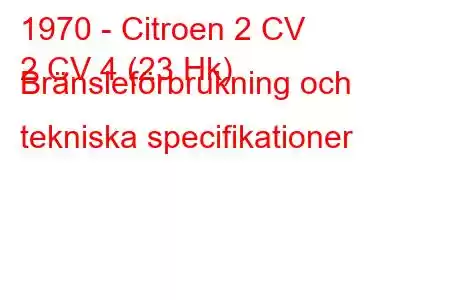 1970 - Citroen 2 CV
2 CV 4 (23 Hk) Bränsleförbrukning och tekniska specifikationer