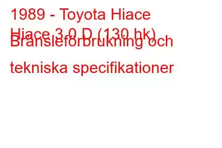 1989 - Toyota Hiace
Hiace 3.0 D (130 hk) Bränsleförbrukning och tekniska specifikationer