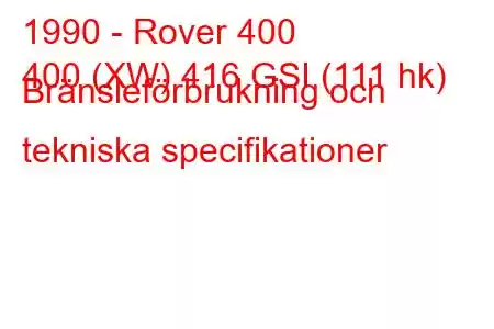 1990 - Rover 400
400 (XW) 416 GSI (111 hk) Bränsleförbrukning och tekniska specifikationer