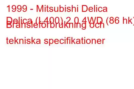 1999 - Mitsubishi Delica
Delica (L400) 2.0 4WD (86 hk) Bränsleförbrukning och tekniska specifikationer