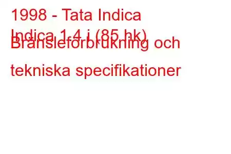 1998 - Tata Indica
Indica 1.4 i (85 hk) Bränsleförbrukning och tekniska specifikationer