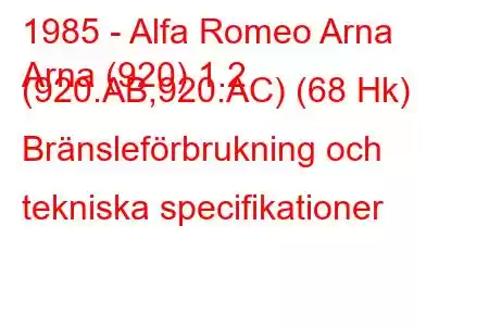 1985 - Alfa Romeo Arna
Arna (920) 1.2 (920.AB,920.AC) (68 Hk) Bränsleförbrukning och tekniska specifikationer