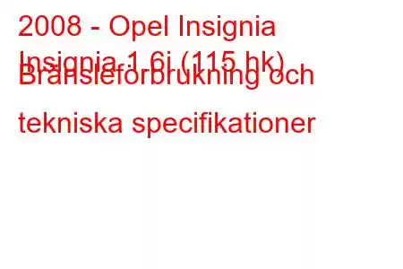 2008 - Opel Insignia
Insignia 1.6i (115 hk) Bränsleförbrukning och tekniska specifikationer