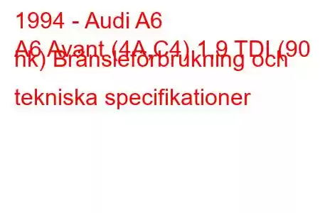 1994 - Audi A6
A6 Avant (4A,C4) 1,9 TDI (90 hk) Bränsleförbrukning och tekniska specifikationer