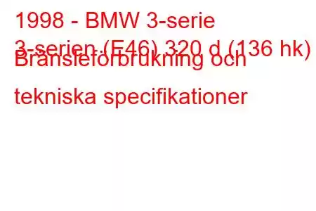 1998 - BMW 3-serie
3-serien (E46) 320 d (136 hk) Bränsleförbrukning och tekniska specifikationer