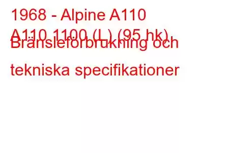 1968 - Alpine A110
A110 1100 (L) (95 hk) Bränsleförbrukning och tekniska specifikationer