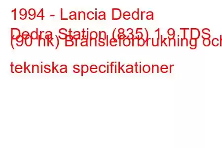 1994 - Lancia Dedra
Dedra Station (835) 1.9 TDS (90 hk) Bränsleförbrukning och tekniska specifikationer