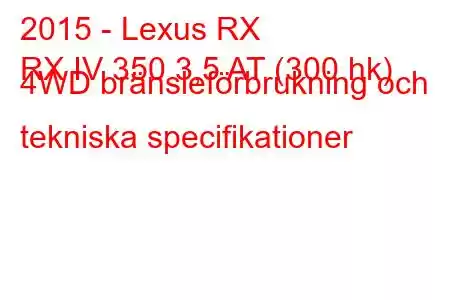 2015 - Lexus RX
RX IV 350 3,5 AT (300 hk) 4WD bränsleförbrukning och tekniska specifikationer