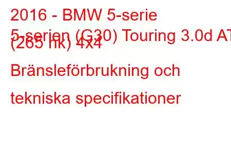 2016 - BMW 5-serie
5-serien (G30) Touring 3.0d AT (265 hk) 4x4 Bränsleförbrukning och tekniska specifikationer