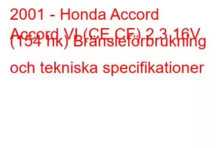 2001 - Honda Accord
Accord VI (CE,CF) 2.3 16V (154 hk) Bränsleförbrukning och tekniska specifikationer