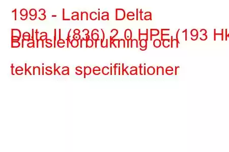 1993 - Lancia Delta
Delta II (836) 2.0 HPE (193 Hk) Bränsleförbrukning och tekniska specifikationer