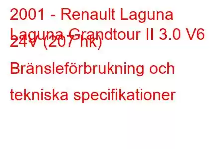 2001 - Renault Laguna
Laguna Grandtour II 3.0 V6 24V (207 hk) Bränsleförbrukning och tekniska specifikationer