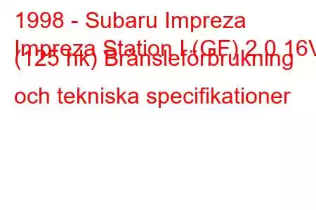 1998 - Subaru Impreza
Impreza Station I (GF) 2.0 16V (125 hk) Bränsleförbrukning och tekniska specifikationer