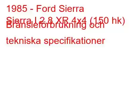 1985 - Ford Sierra
Sierra I 2.8 XR 4x4 (150 hk) Bränsleförbrukning och tekniska specifikationer