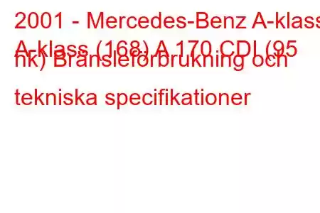 2001 - Mercedes-Benz A-klass
A-klass (168) A 170 CDI (95 hk) Bränsleförbrukning och tekniska specifikationer