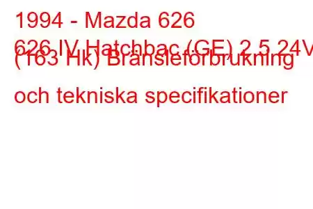 1994 - Mazda 626
626 IV Hatchbac (GE) 2,5 24V (163 Hk) Bränsleförbrukning och tekniska specifikationer