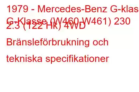 1979 - Mercedes-Benz G-klass
G-Klasse (W460,W461) 230 2.3 (122 Hk) 4WD Bränsleförbrukning och tekniska specifikationer