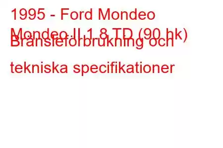 1995 - Ford Mondeo
Mondeo II 1.8 TD (90 hk) Bränsleförbrukning och tekniska specifikationer