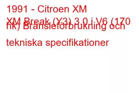 1991 - Citroen XM
XM Break (Y3) 3.0 i V6 (170 hk) Bränsleförbrukning och tekniska specifikationer