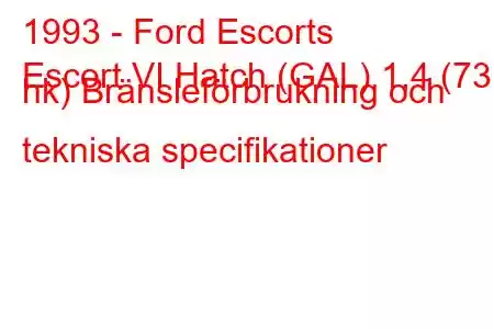 1993 - Ford Escorts
Escort VI Hatch (GAL) 1,4 (73 hk) Bränsleförbrukning och tekniska specifikationer