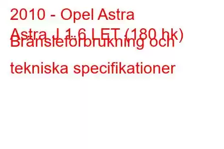 2010 - Opel Astra
Astra J 1.6 LET (180 hk) Bränsleförbrukning och tekniska specifikationer