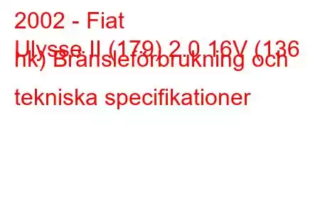 2002 - Fiat
Ulysse II (179) 2.0 16V (136 hk) Bränsleförbrukning och tekniska specifikationer