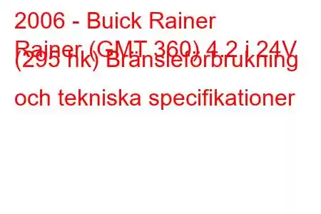 2006 - Buick Rainer
Rainer (GMT 360) 4.2 i 24V (295 hk) Bränsleförbrukning och tekniska specifikationer