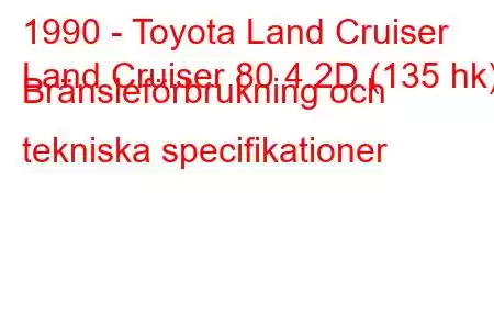 1990 - Toyota Land Cruiser
Land Cruiser 80 4.2D (135 hk) Bränsleförbrukning och tekniska specifikationer