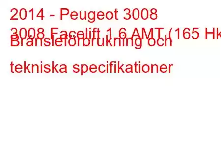 2014 - Peugeot 3008
3008 Facelift 1.6 AMT (165 Hk) Bränsleförbrukning och tekniska specifikationer